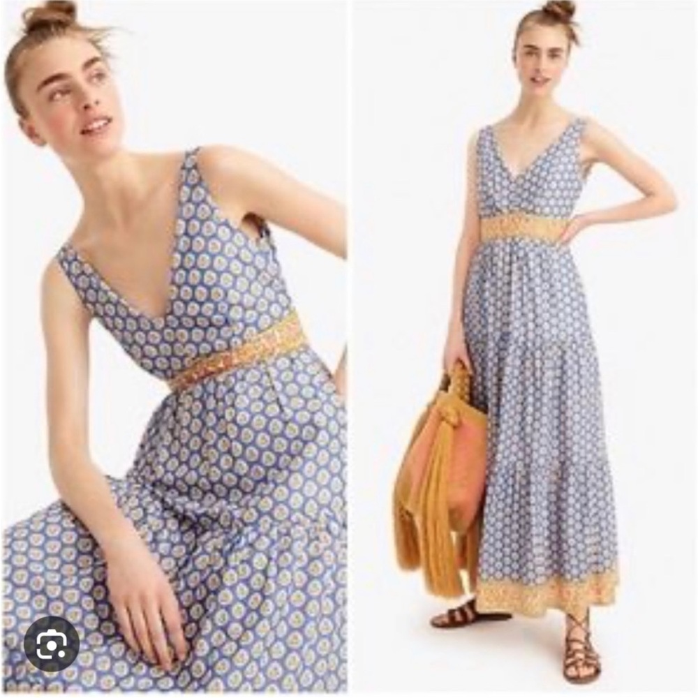 J. Crew Blue and Yellow Floral Maxi Dress